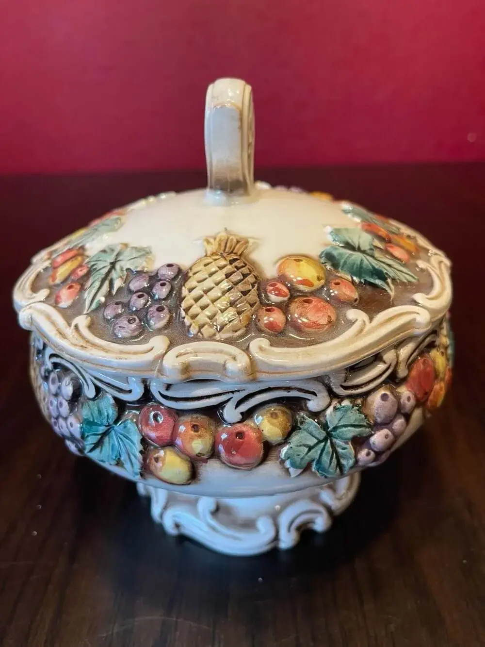 Lefton Majolica Style Della Robbbia Covered Candy Bowl - ,